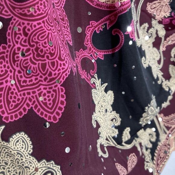 Y2K Top L Dark Paisley Floral Fairy Whimsigoth V-neck Faux Wrap Sparkle Dots - Picture 5 of 13